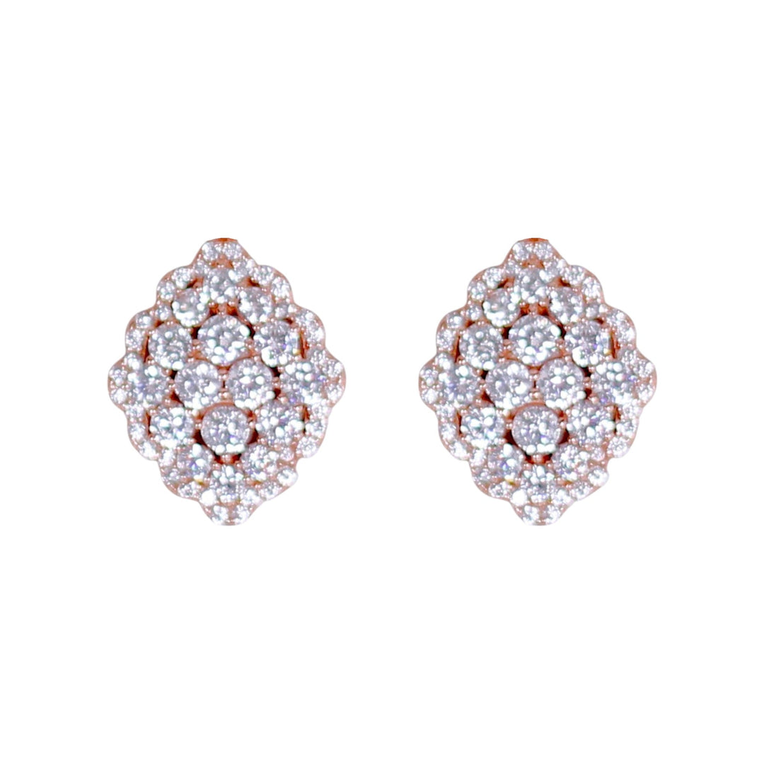 Taraash Sterling Silver CZ Rose Gold Diamond Shape Earrings for Women - 925 Silver with Rose Gold Plating - Taraash