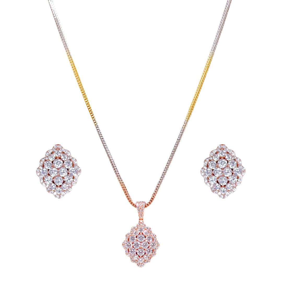Taraash Sterling Silver CZ Rose Gold Diamond Shape Jewellery Set for Women - 925 Silver with Rose Gold Plating & 18 - Inch Chain - Taraash