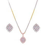 Taraash Sterling Silver CZ Rose Gold Diamond Shape Jewellery Set for Women - 925 Silver with Rose Gold Plating & 18 - Inch Chain - Taraash