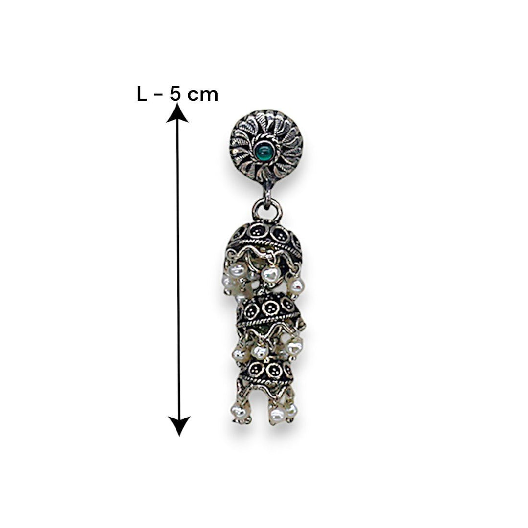 Taraash Sterling Silver Floral Style Green Bead Jhumkis For Women UMAE136 - Taraash