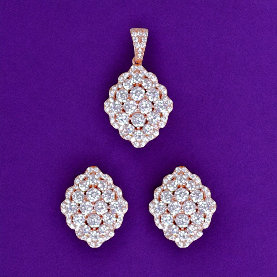 Taraash Women's Jewelry Set - Sterling Silver CZ Rose Gold Diamond Shape - 925 Silver with Rose Gold Plating - Taraash