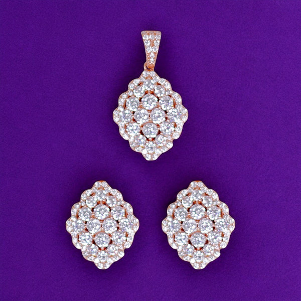Taraash Women's Jewelry Set - Sterling Silver CZ Rose Gold Diamond Shape - 925 Silver with Rose Gold Plating - Taraash