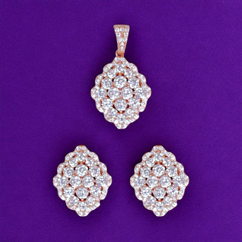 Taraash Women's Jewelry Set - Sterling Silver CZ Rose Gold Diamond Shape - 925 Silver with Rose Gold Plating - Taraash