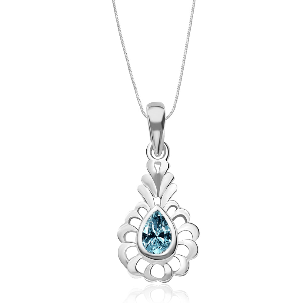 Taraash Sterling Silver Pear Shape Pendant With Chain For Women COMBO PDCH 87