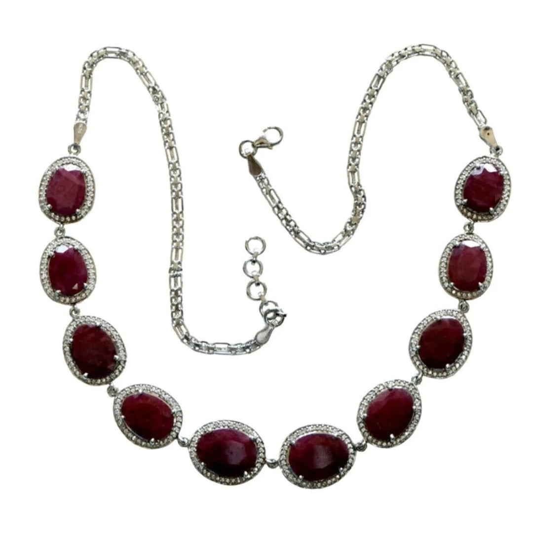 Blisse Allure 925 Sterling Red Ruby Silver Necklace For Women - Taraash