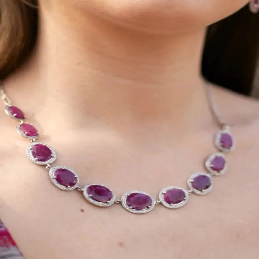 Blisse Allure 925 Sterling Red Ruby Silver Necklace For Women - Taraash