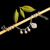 Blisse Allure 925 Sterling Silver Bracelet With Heart Charm And Pearl Drops - Taraash