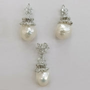 Blisse Allure 925 Sterling Silver Pearl Pear Drop Pendant with Earrings Set For Women - Taraash