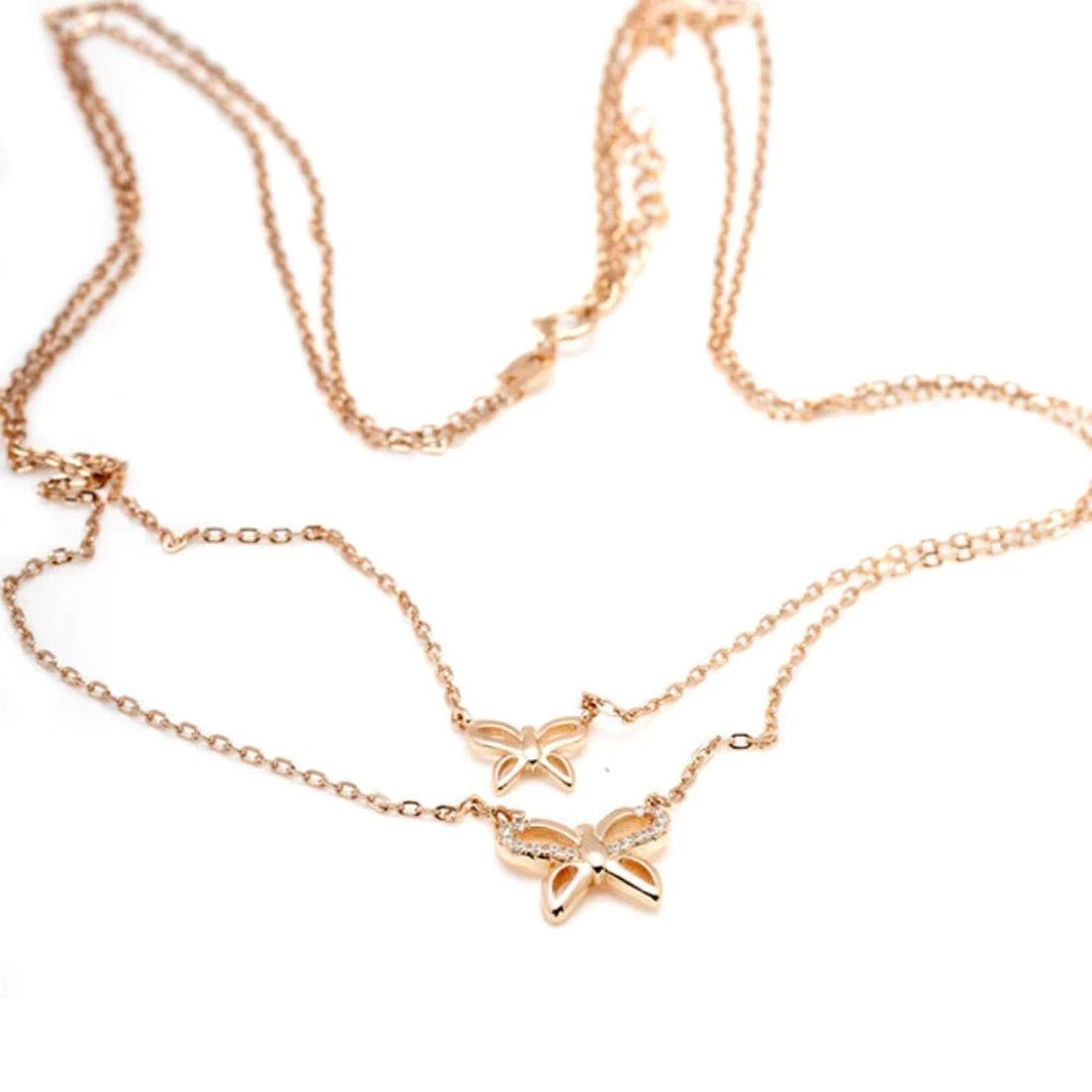 Blisse Allure 925 Sterling Silver Rose Gold Butterfly Layered Necklace - Taraash