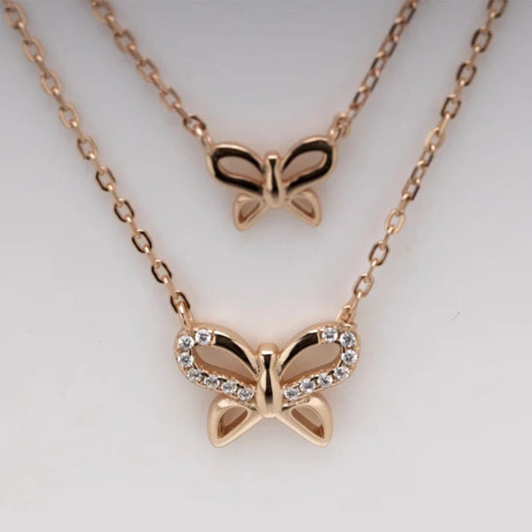 Blisse Allure 925 Sterling Silver Rose Gold Butterfly Layered Necklace - Taraash