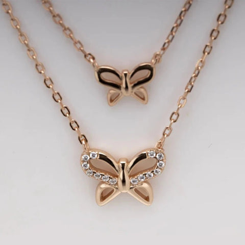 Blisse Allure 925 Sterling Silver Rose Gold Butterfly Layered Necklace - Taraash