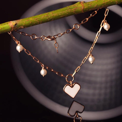 Blisse Allure 925 Sterling Silver Rose Gold Plated Bracelet With Heart Shaped Charm And Pearl Drops - Taraash