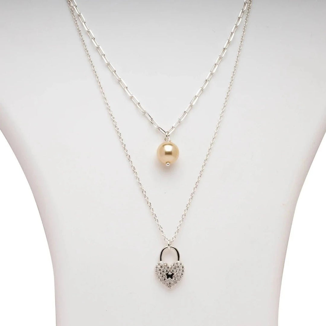 Blisse Allure 925 Sterling Silver Rose Gold Plated Necklace With Heart Shaped Charm And Pearl Drops - Taraash