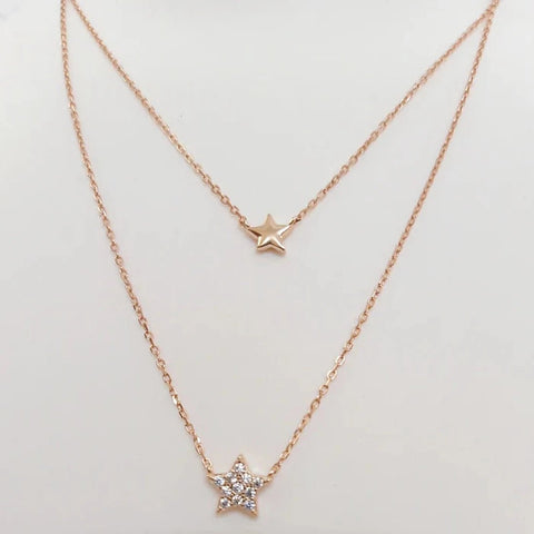 Blisse Allure 925 Sterling Silver Rose Gold Star With Cz Layered Necklace - Taraash