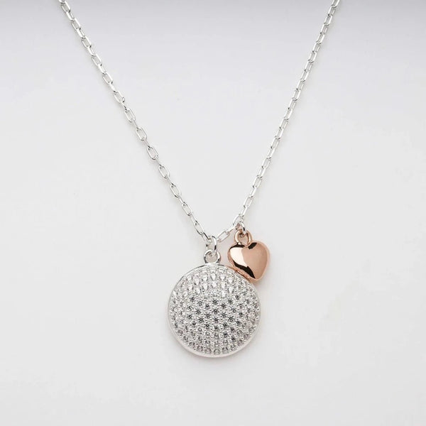 Blisse Allure 925 Sterling Silver White CZ Pendent Necklace With Heart Shaped Charm In Rose Gold Finish - Taraash