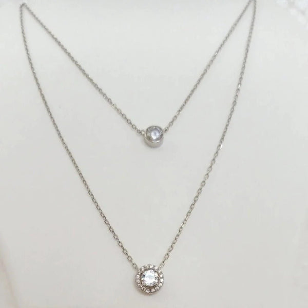 Blisse Allure 925 Sterling Silver With White Solitaire Cz Layered Necklace - Taraash