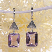 Blisse Allure Amethyst Dangler earring with silver triangle - Taraash