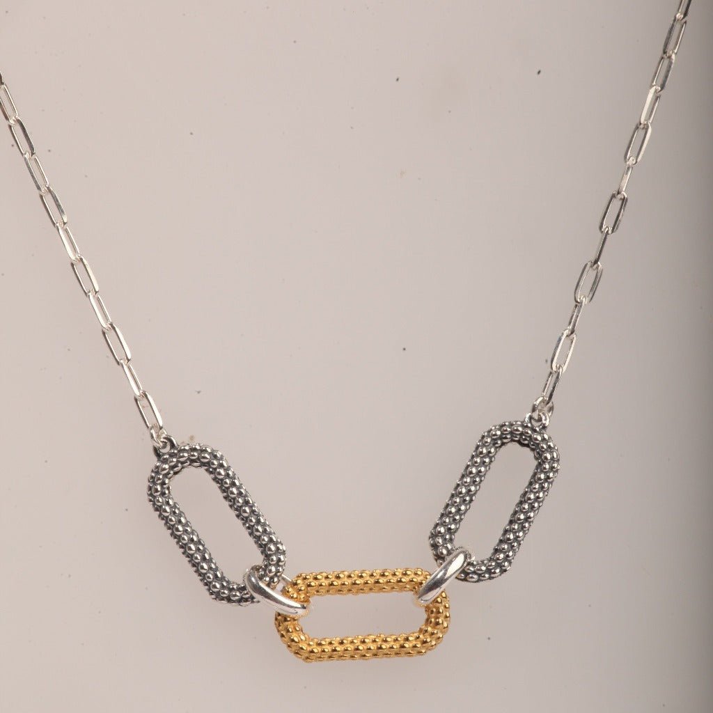 Blisse Allure Oxidised Silver and Gold Linked Necklace - Taraash