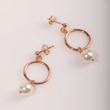 Blisse Allure Rose Gold Ball Post with Pearl Drop Earrings. - Taraash
