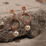 Blisse Allure Rose Gold Ball Post with Pearl Drop Earrings. - Taraash