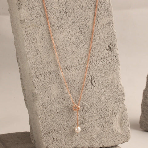 Blisse Allure Rose Gold Heart Pearl Lariat Necklace - Taraash