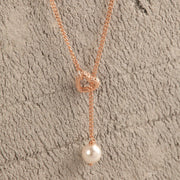Blisse Allure Rose Gold Heart Pearl Lariat Necklace - Taraash