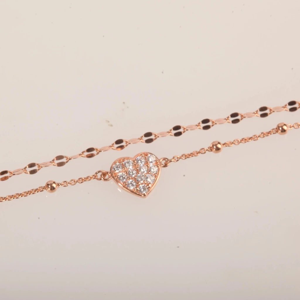 Blisse Allure Rose Gold Heart Shaped Layered Bracelet - Taraash