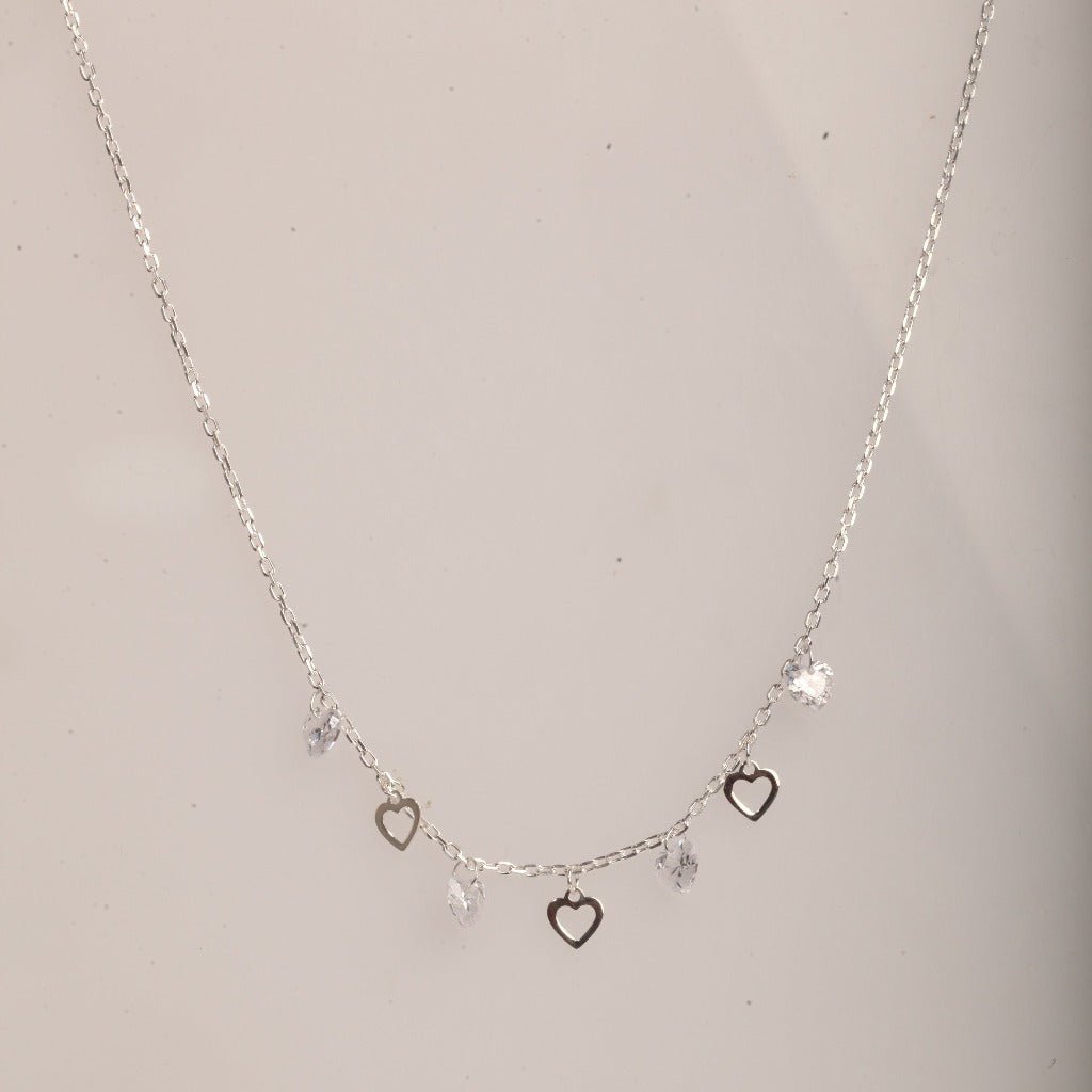 Blisse Allure Sterling Silver Dangling Heart Charms Necklace - Taraash