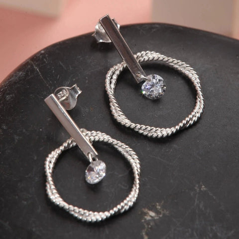 Blisse Allure Sterling Silver Groove Earrings with CZ Stud - Taraash