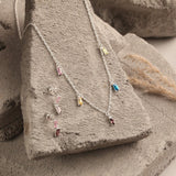 Blisse Allure Sterling Silver Multi Stone Studded Charms Necklace Set - Taraash