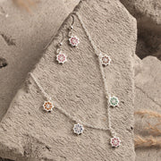 Blisse Allure Sterling Silver Multi Stone Studded Star Charms Necklace Set - Taraash