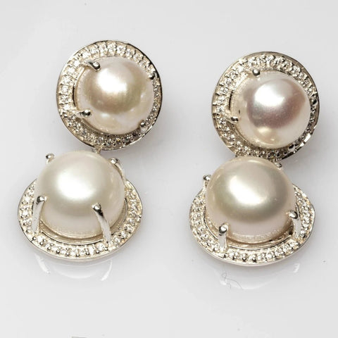 Blisse Allure Sterling Silver Pearl and CZ Earrings - Taraash