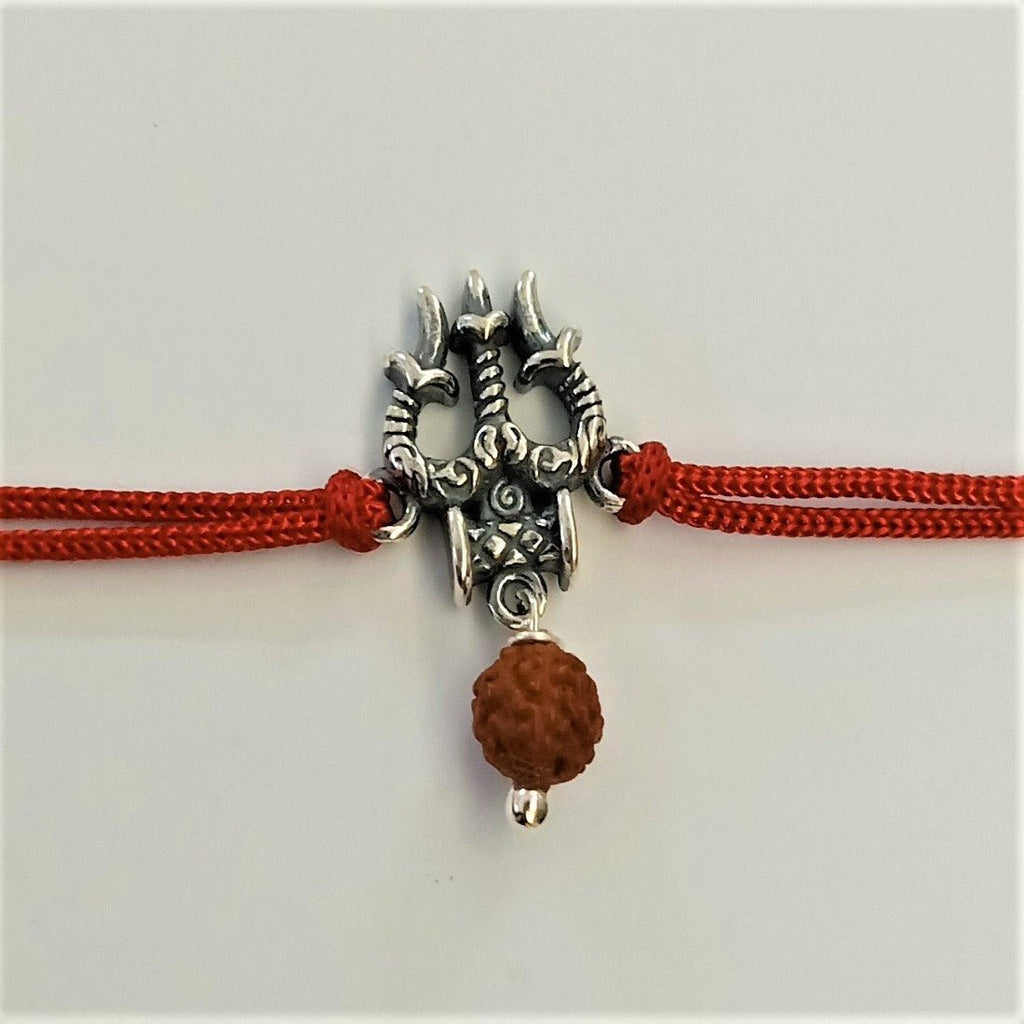 Blisse Allure Sterling Silver Trishul with rudraksh Rakhi.