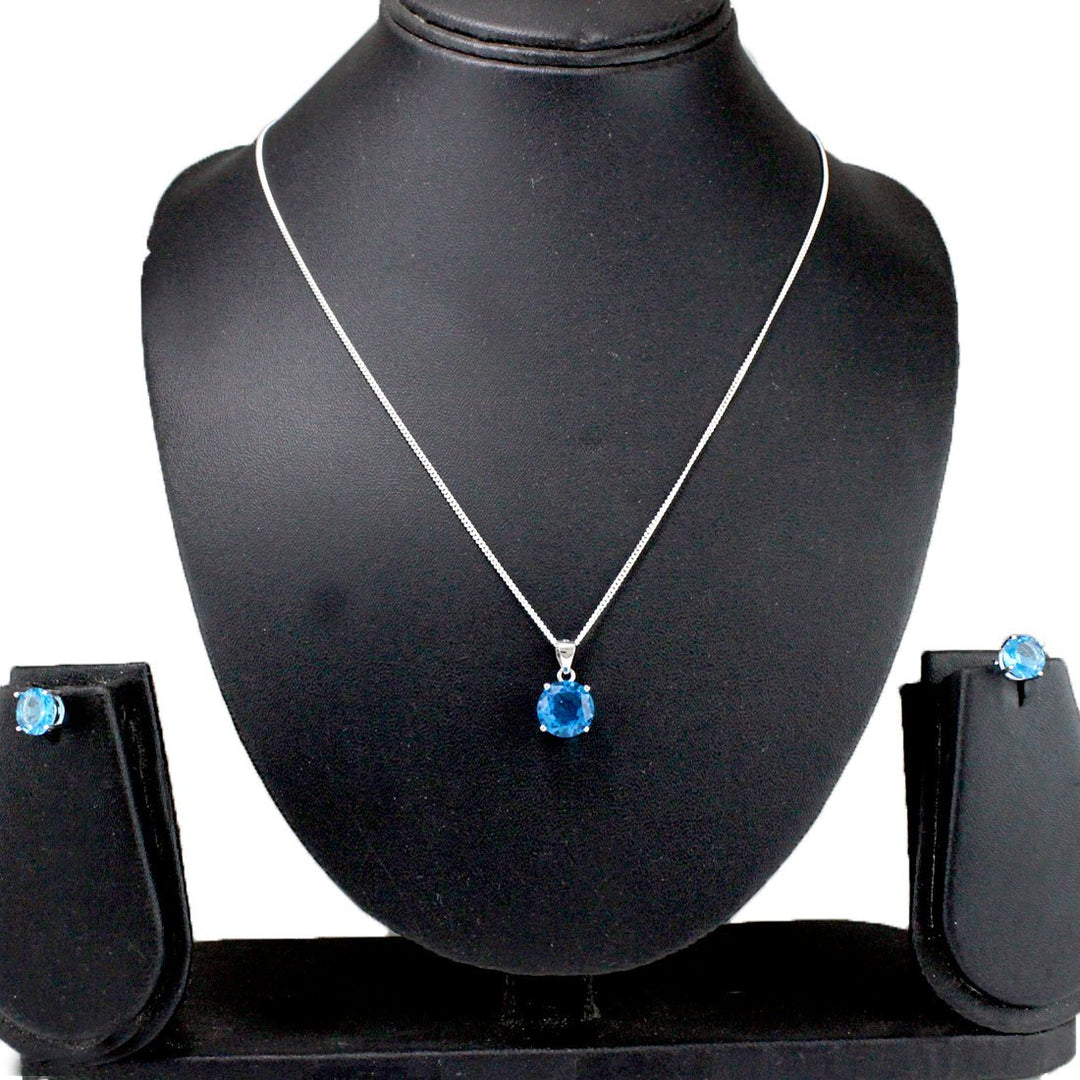 Rainbow Collection Taraash 925 Sterling Silver Blue CZ Pendant Set For Women - Taraash