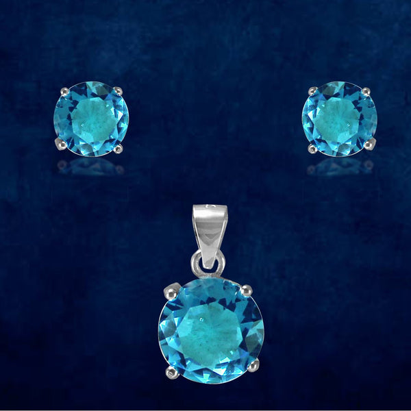 Rainbow Collection Taraash 925 Sterling Silver Blue CZ Pendant Set For Women - Taraash