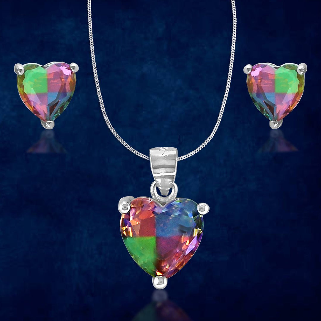 Rainbow Collection Taraash 925 Sterling Silver Heart CZ Jewellery Set For Women - Taraash