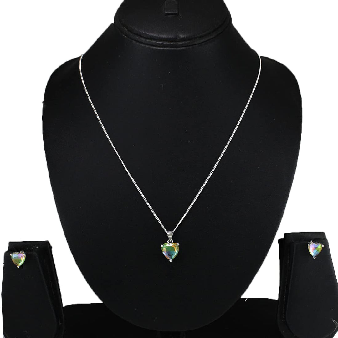 Rainbow Collection Taraash 925 Sterling Silver Heart CZ Jewellery Set For Women - Taraash