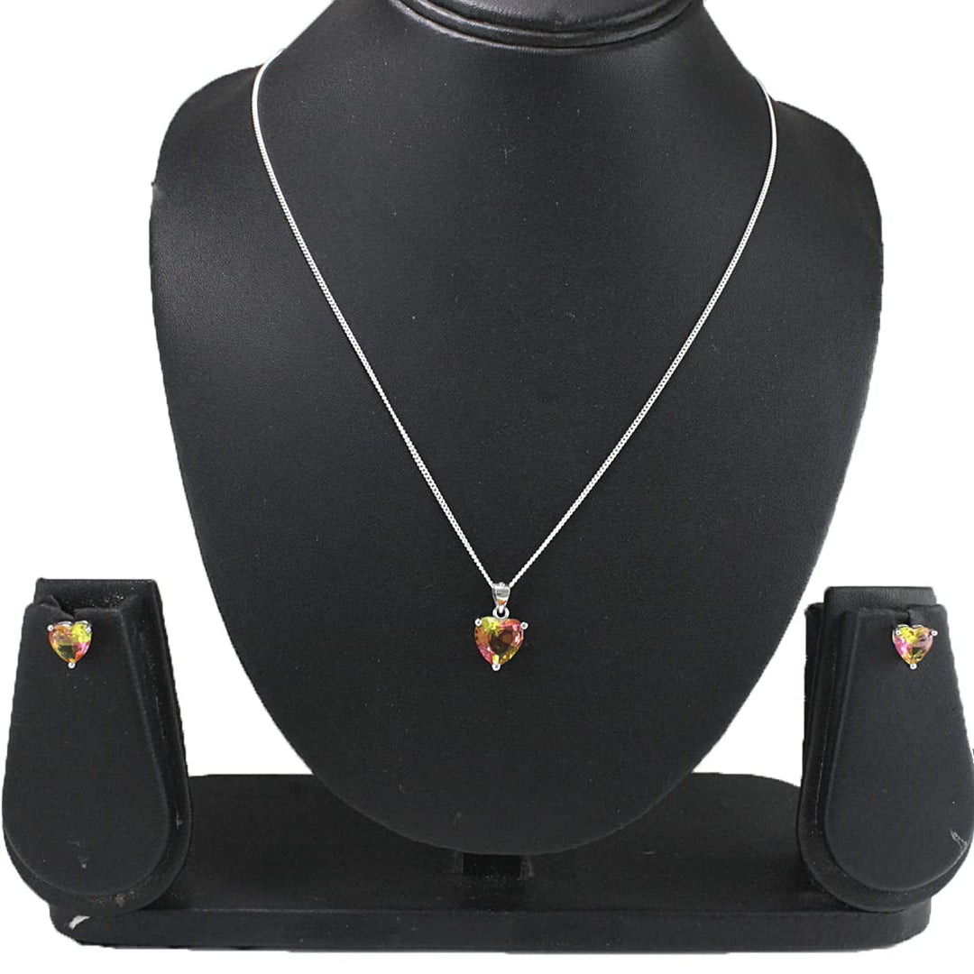 Rainbow Collection Taraash 925 Sterling Silver Heart Shape CZ Pendant Set For Women - Taraash