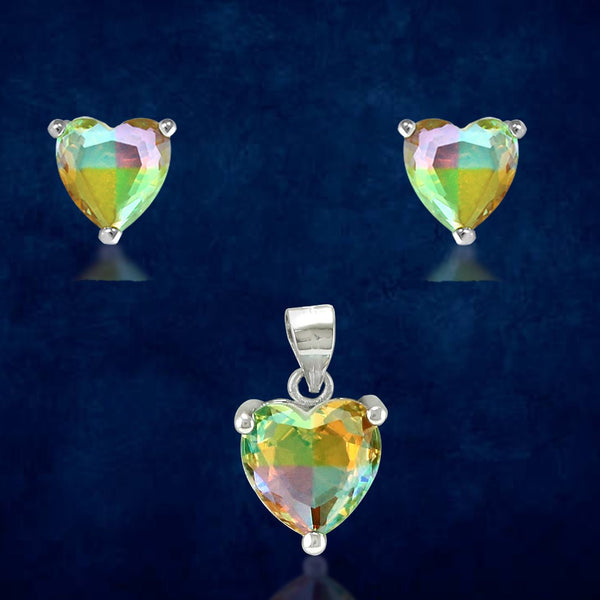 Rainbow Collection Taraash 925 Sterling Silver Heart Shape Multicolor Cz Pendant Set For Women - Taraash