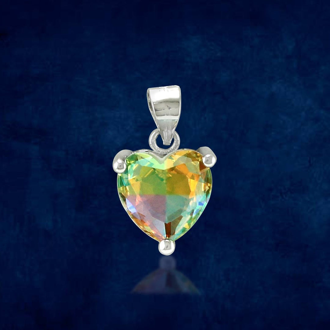 Rainbow Collection Taraash 925 Sterling Silver Heart Shape Multicolor Cz Pendant Set For Women - Taraash