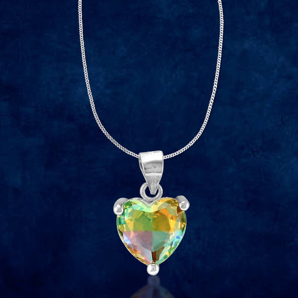 Rainbow Collection Taraash 925 Sterling Silver Heart Shape Multicolor Cz Pendant With Chain For Women - Taraash