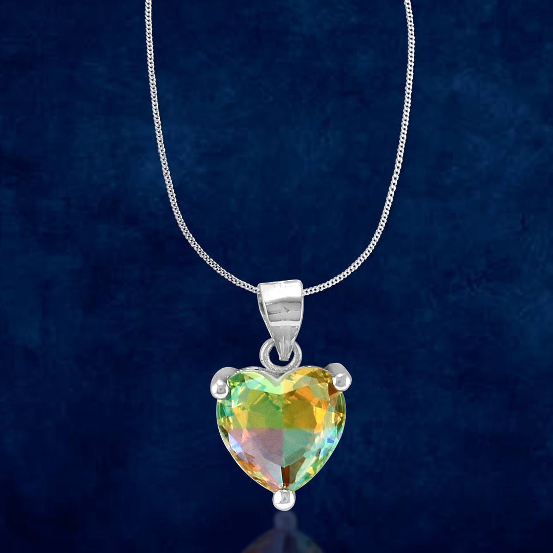 Rainbow Collection Taraash 925 Sterling Silver Heart Shape Multicolor Cz Pendant With Chain For Women - Taraash