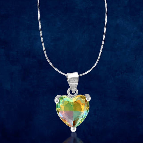 Rainbow Collection Taraash 925 Sterling Silver Heart Shape Multicolor Cz Pendant With Chain For Women - Taraash