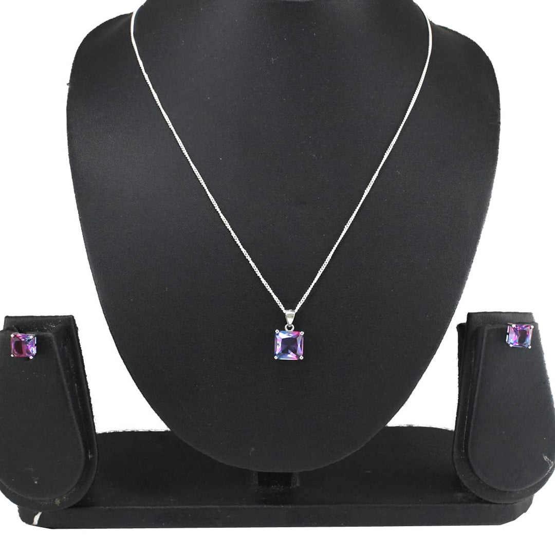 Rainbow Collection Taraash 925 Sterling Silver Multi Colour Square CZ Jewellery Set For Women - Taraash