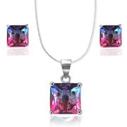 Rainbow Collection Taraash 925 Sterling Silver Multi Colour Square CZ Jewellery Set For Women - Taraash