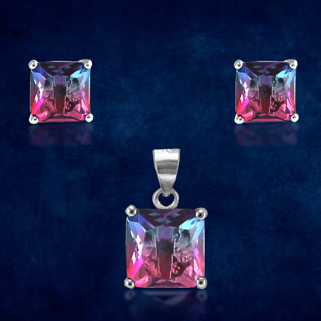 Rainbow Collection Taraash 925 Sterling Silver Multicolor CZ Pendant Set For Women - Taraash