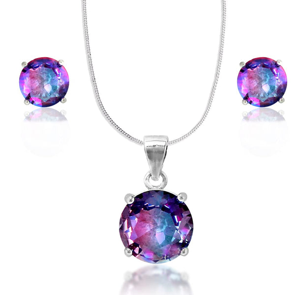 Rainbow Collection Taraash 925 Sterling Silver Multicolor Cz Round Shape Jewellery Set For Women - Taraash