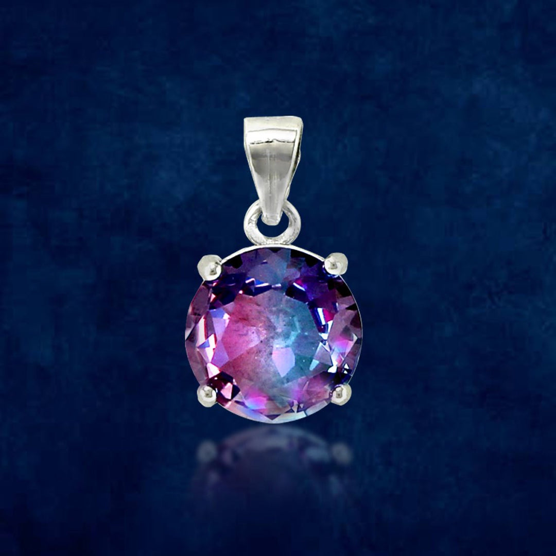 Rainbow Collection Taraash 925 Sterling Silver Multicolor Cz Round Shape Pendant Set For Women - Taraash