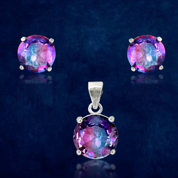 Rainbow Collection Taraash 925 Sterling Silver Multicolor Cz Round Shape Pendant Set For Women - Taraash