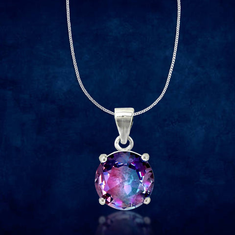Rainbow Collection Taraash 925 Sterling Silver Multicolor Cz Round Shape Pendant With Chain For Women - Taraash
